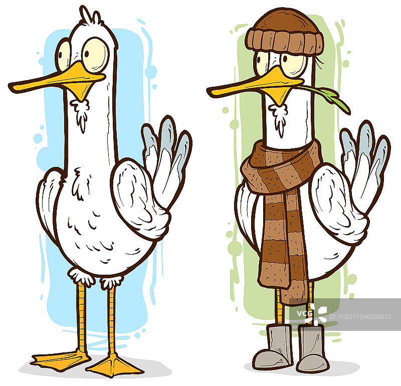 卡通滑稽戴帽子和围巾的可爱鹅图片素材