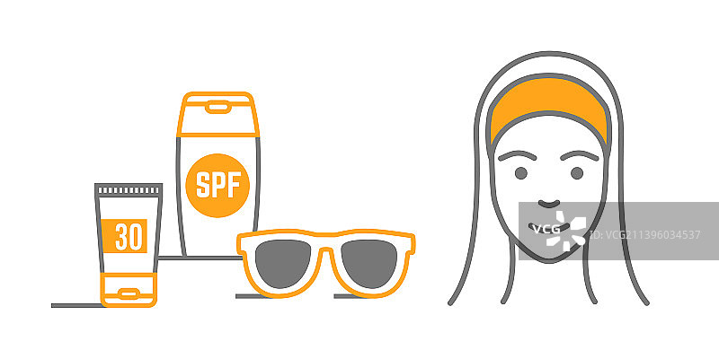 女性与防晒霜太阳镜图标图片素材
