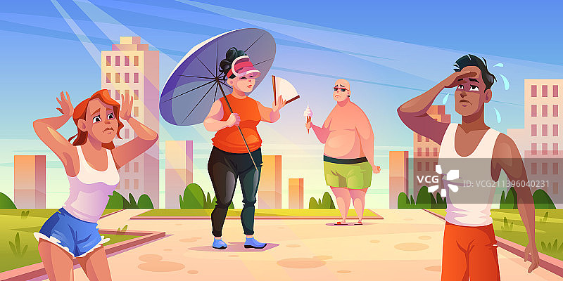城市公园里在炎热天气下的户外人群图片素材