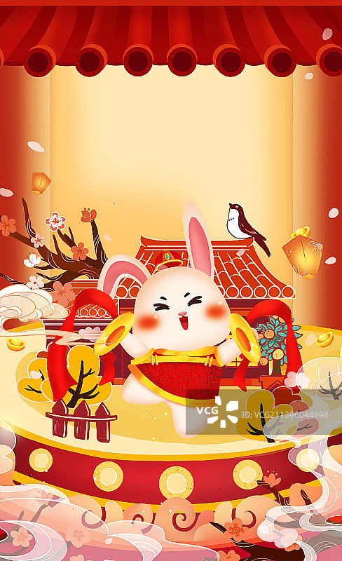 兔年喜庆创意插画图片素材