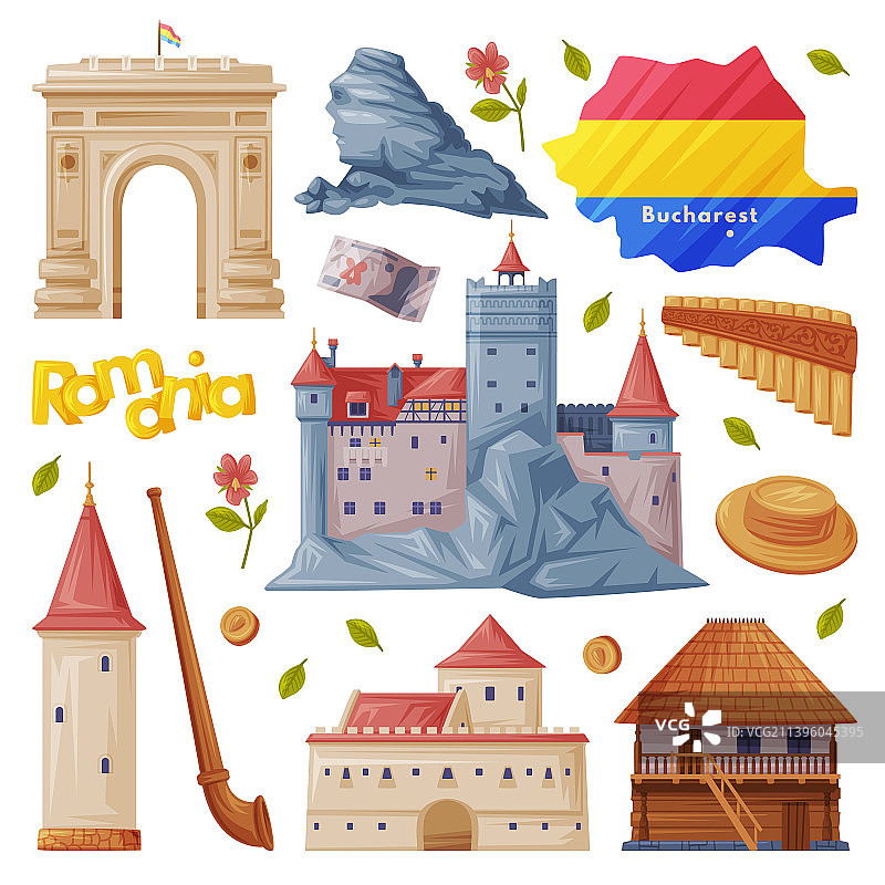 带有罗马尼亚传统符号和物体的设计图片素材