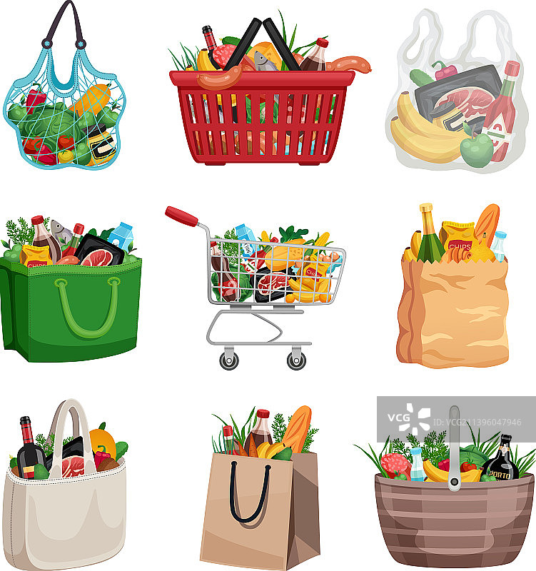 购物袋和篮子套装图片素材