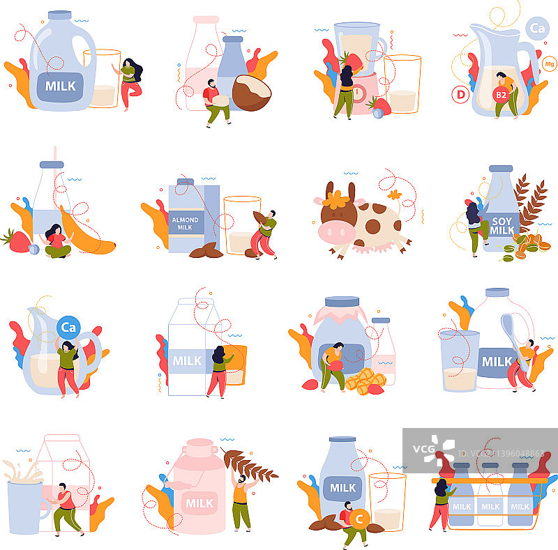 牛奶用途4x4扁平图标图片素材