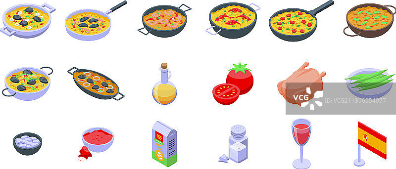 海鲜饭图标等距菜肴烹饪图片素材