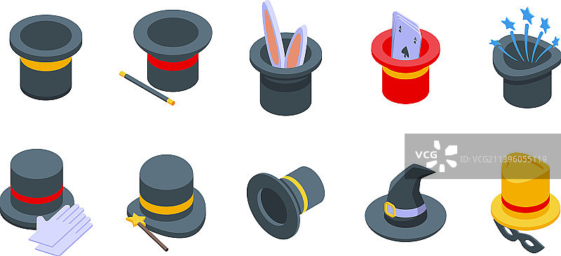 魔法帽等距图标集图片素材