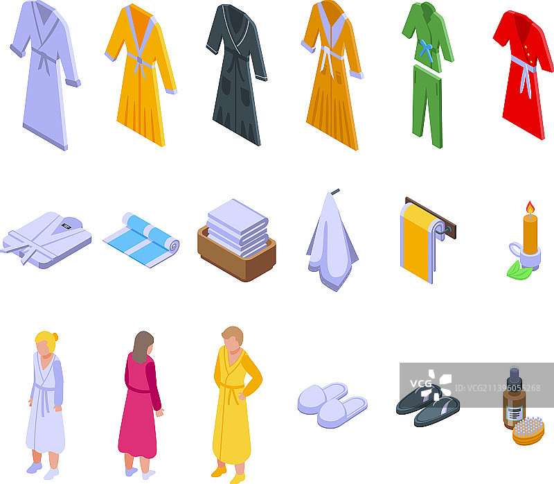水疗服装等距图标浴袍图片素材
