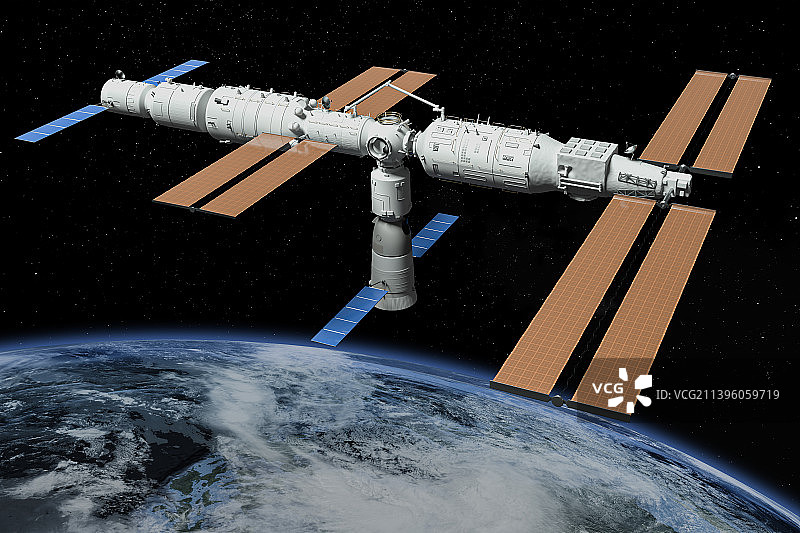 中国问天试验舱与天和核心舱对接图片素材