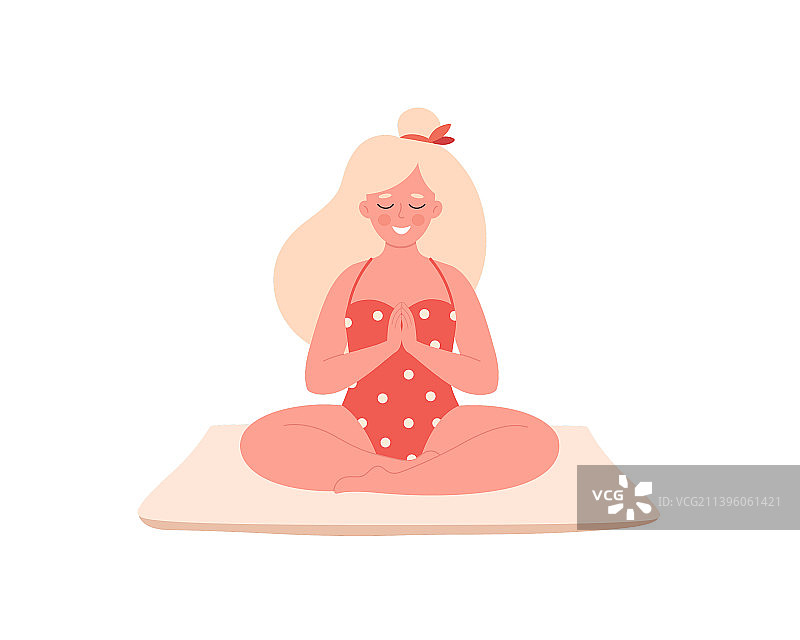 穿泳衣的女人冥想，健康生活方式图片素材