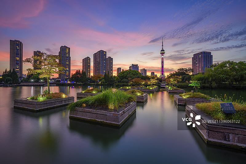 武进新天地公园晚霞图片素材