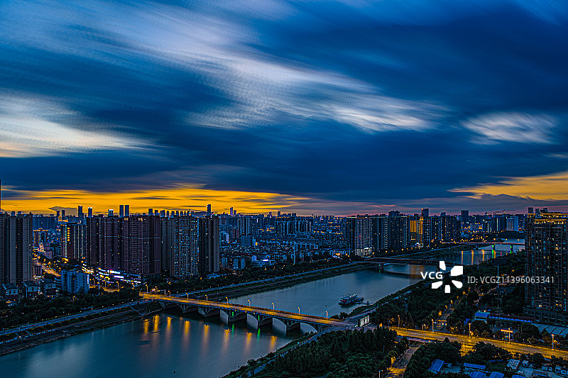 长沙城市日落夜景•浏阳河畔图片素材