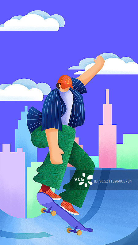 滑板男生运动扁平插画图片素材