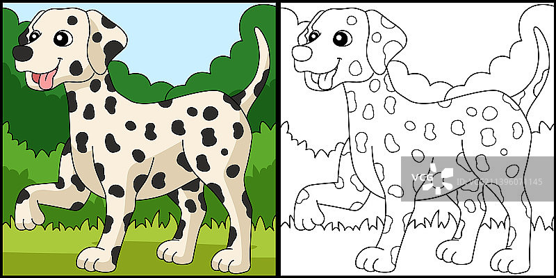 彩色斑点狗填色页图片素材