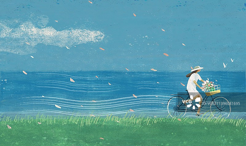 骑自行车的女孩图片素材