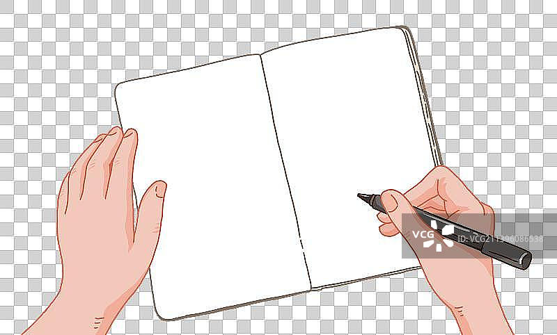 俯视角特写一双手在本子上书写图片素材