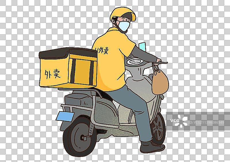 骑车送外卖的男人的侧视图图片素材