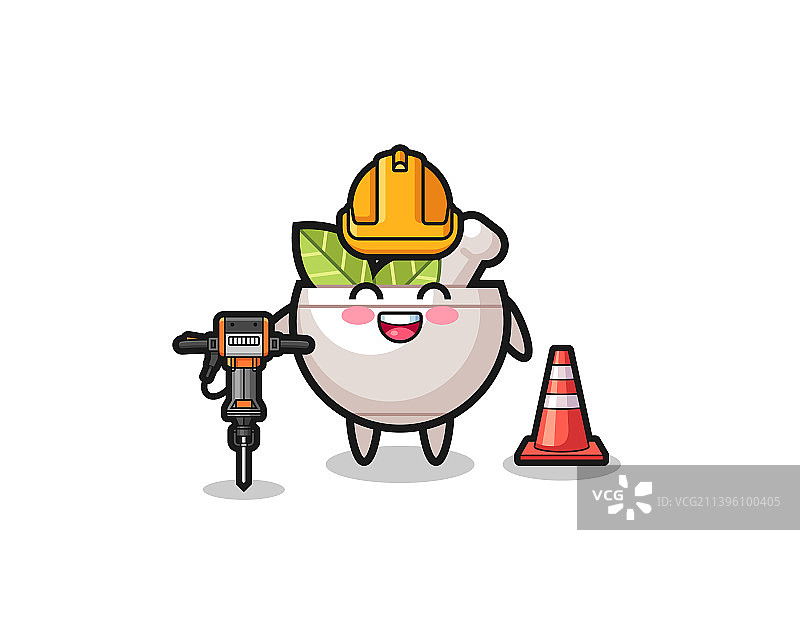 草药碗道路施工人员，手持钻头图片素材