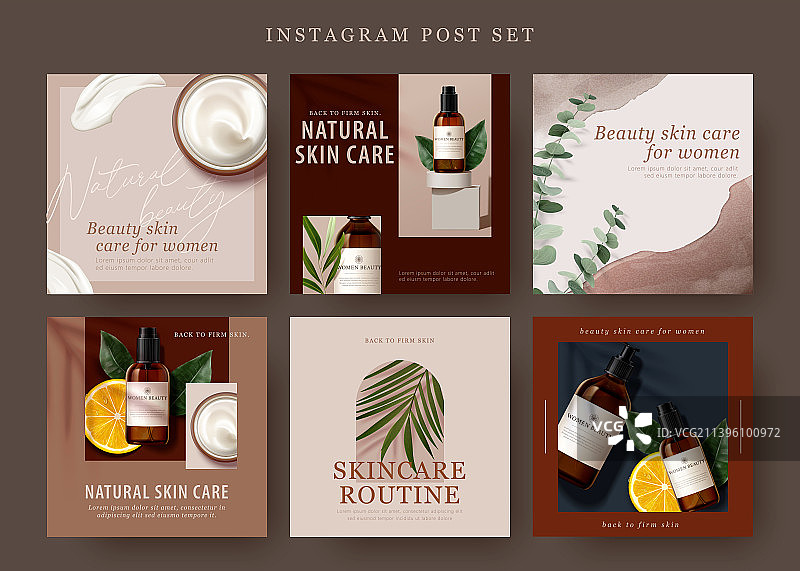 褐色护肤品社交媒体贴文组合图图片素材