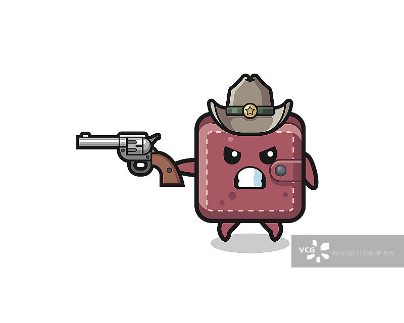 牛仔用枪射击皮质钱包图片素材