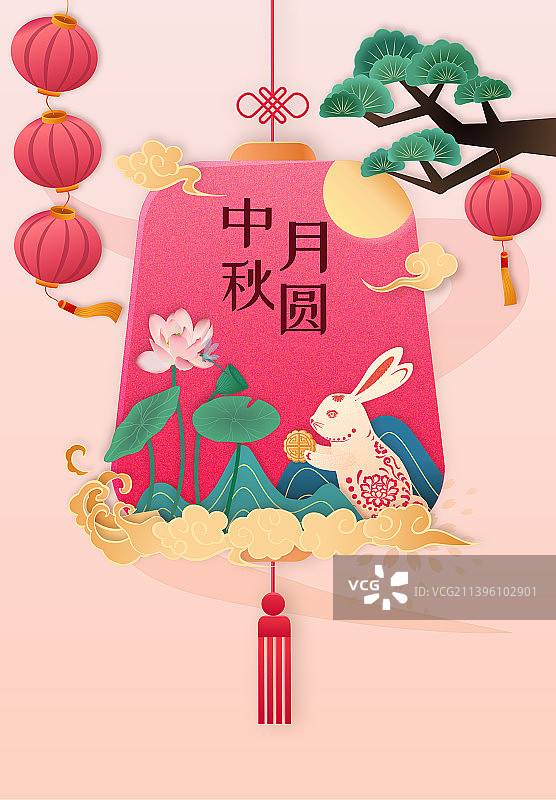 玉兔奔月花好月圆中秋国风剪纸风格图片素材