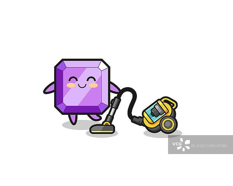 卡通紫色宝石拿着吸尘器图片素材