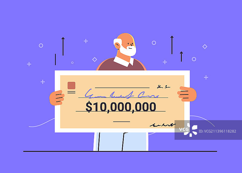 老年男人拿着彩票中奖证明图片素材