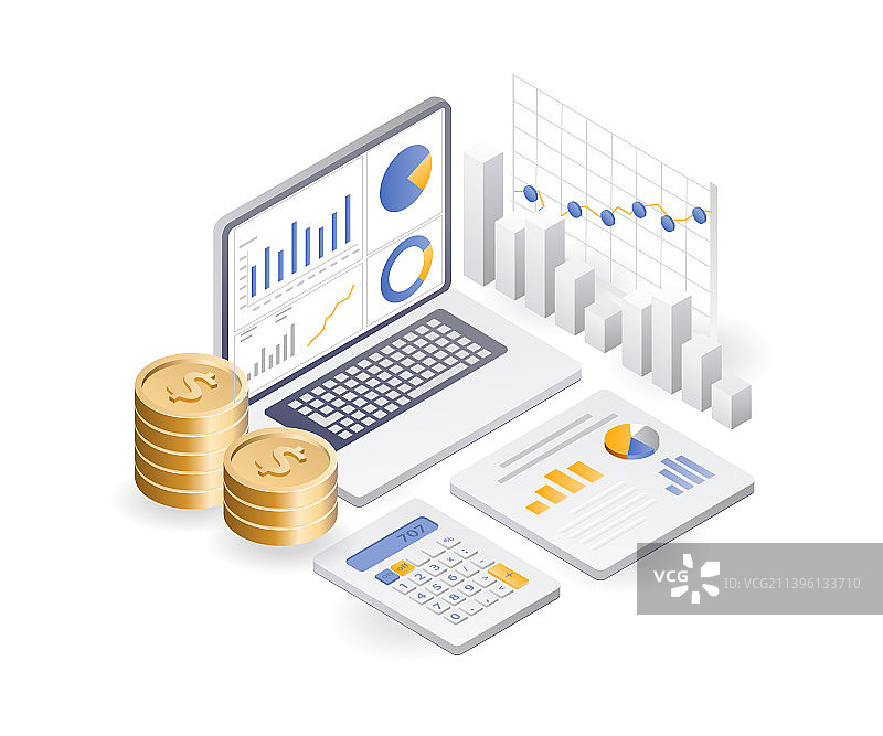 2.5D等距商务分析概念图片素材