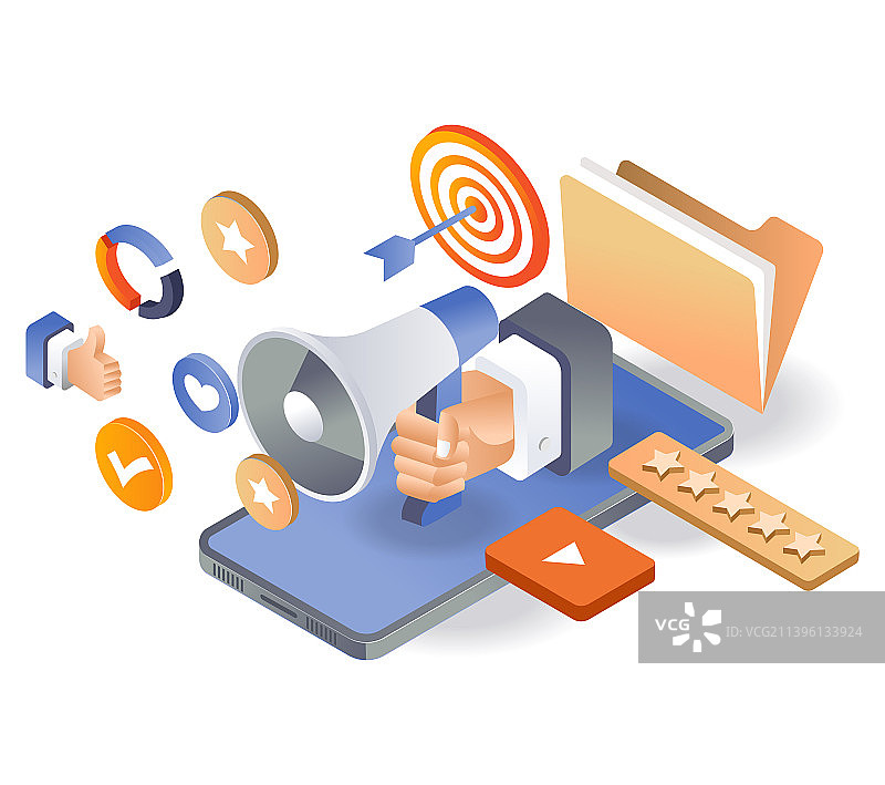 扁平2.5D数字扩音器概念图片素材