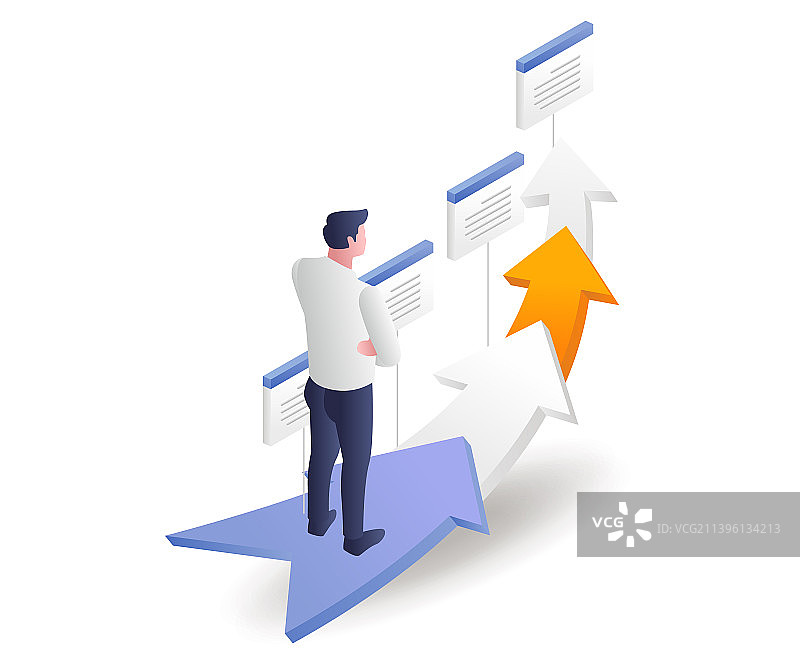 男人沿着上升的箭头前进图片素材