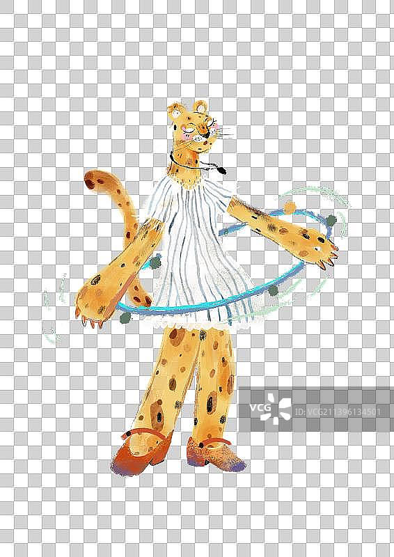 金钱豹女士花纹呼啦圈运动健美塑形图片素材