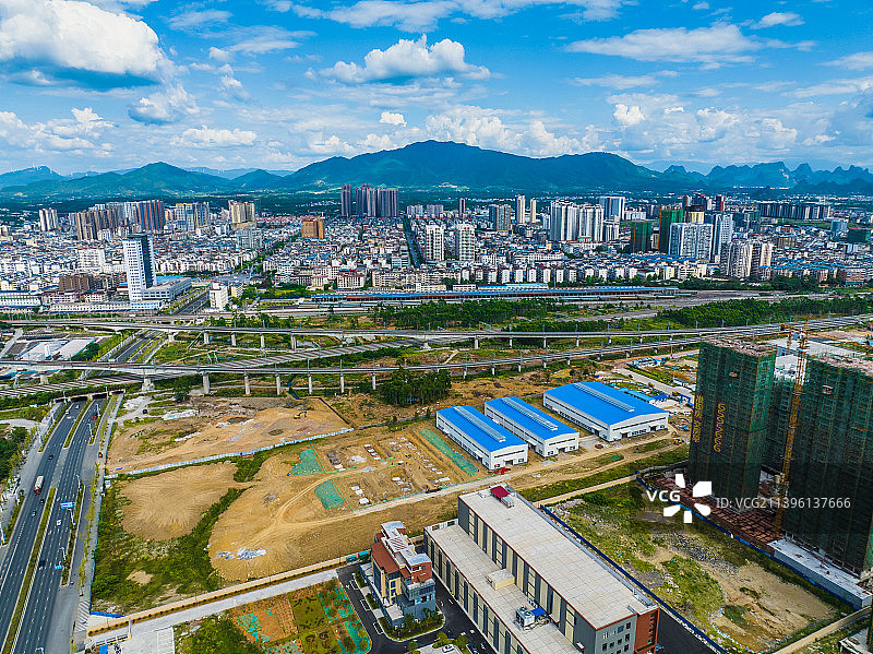 航拍桂林城北区轨道交通图片素材