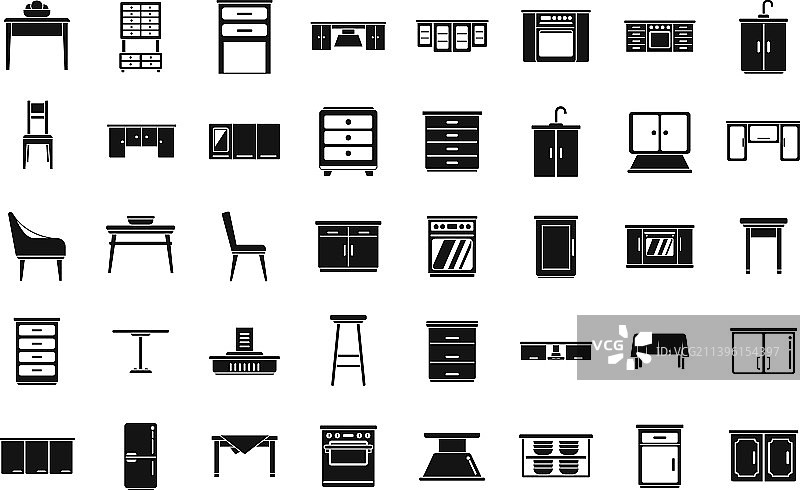 简约厨房家具图标合集图片素材