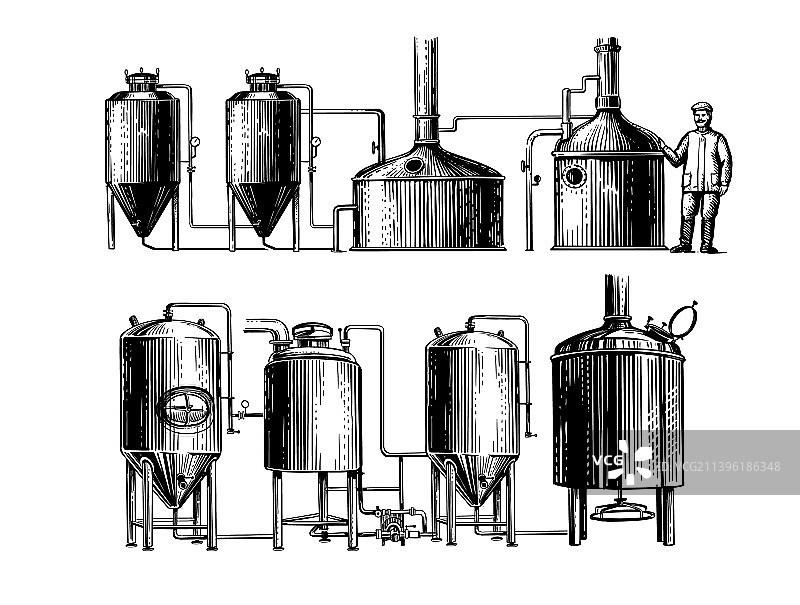 复古风格老啤酒厂的啤酒生产图片素材