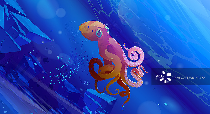 水下海洋场景：巨型章鱼图片素材