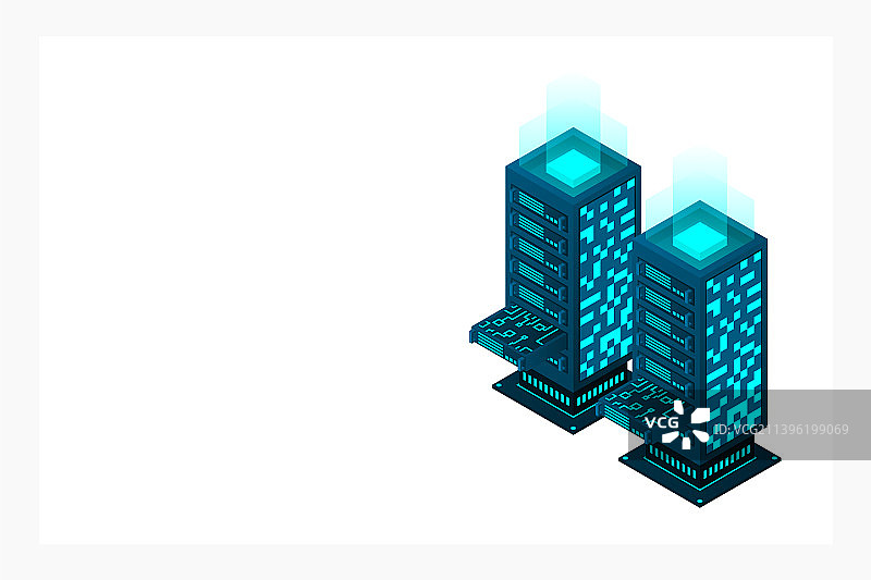 数据中心等距抽象3d托管服务器图片素材