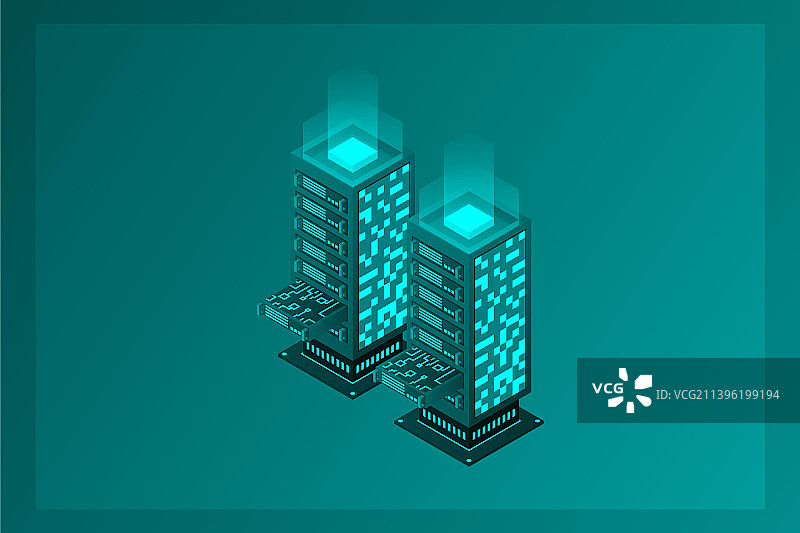 数据中心等距抽象3d托管服务器图片素材