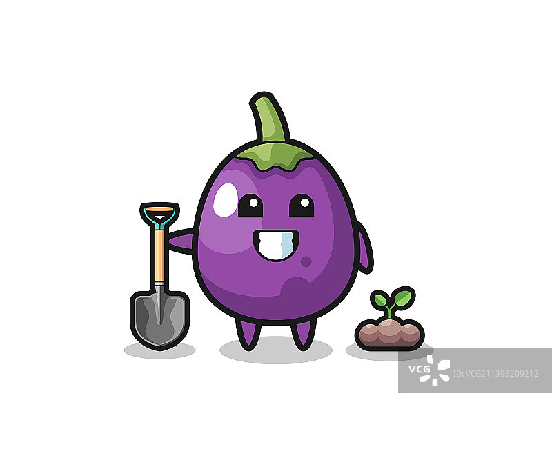 种植树种的可爱茄子卡通图片素材