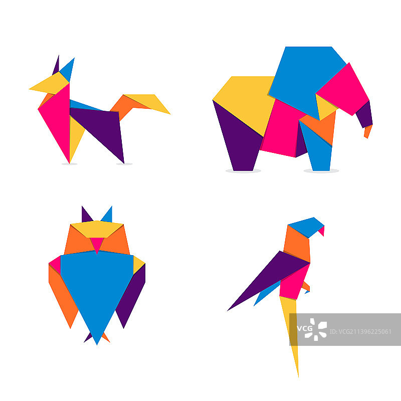 充满活力的彩色抽象动物折纸合集图片素材