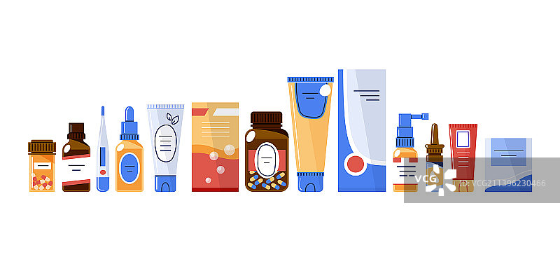 包装喷雾剂和滴瓶中的药品图片素材