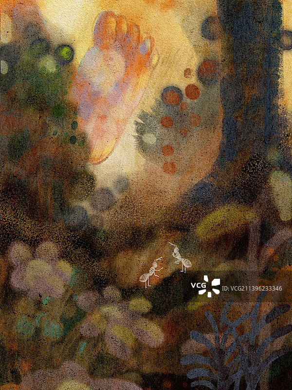 手绘森林探险秘境丛林土地动物昆虫夏天童年记图片素材