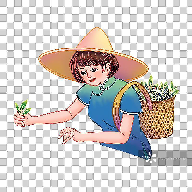 茶园采茶女插画元素图片素材