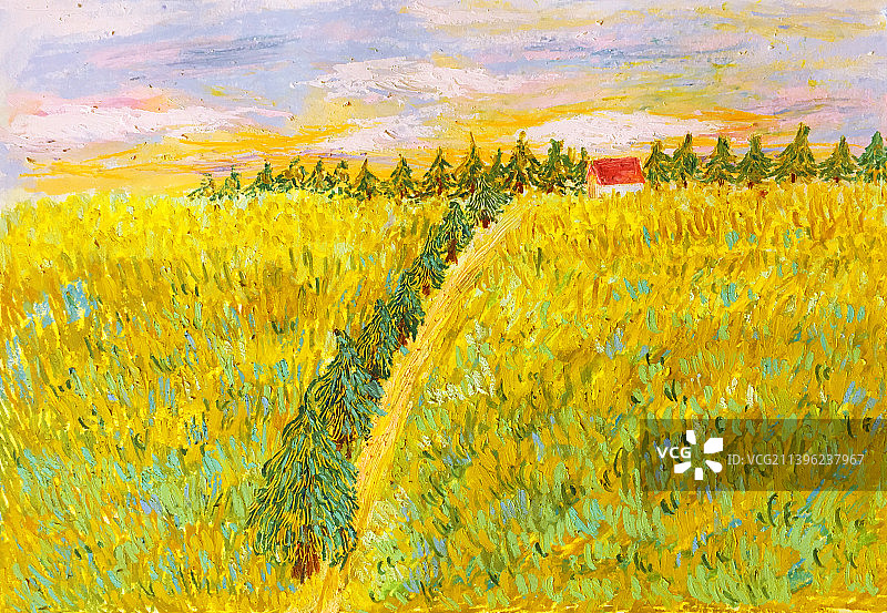 秋天的田野麦天麦子成熟插画图片素材