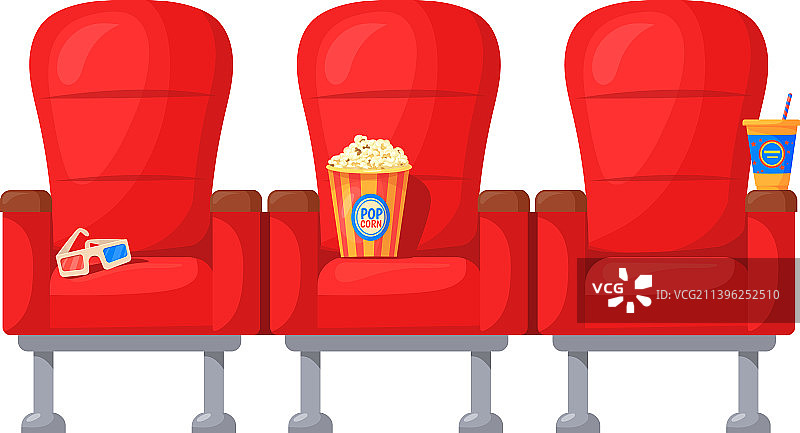 卡通影院红色排椅和小吃图片素材