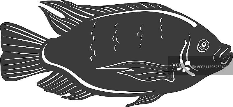 罗非鱼剪影海鲜菜单符号（黑色）图片素材