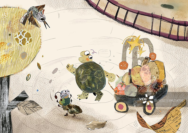 童话风儿插小乌龟动物冬天美食购物打招呼黄色秋天落叶小鸟蚂蚁图片素材