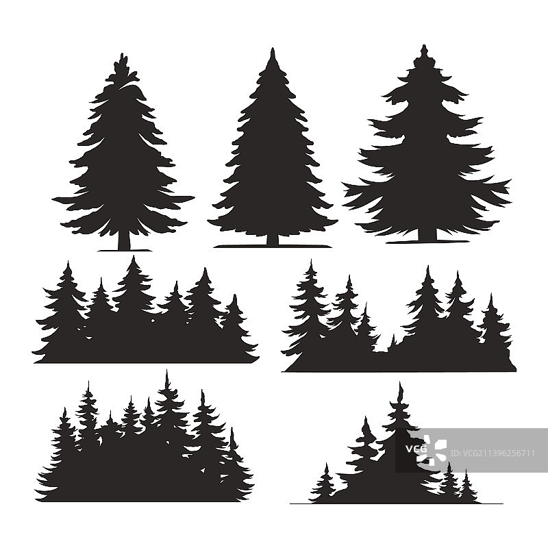 复古树木和森林剪影合集图片素材