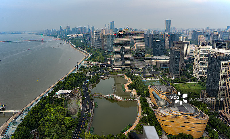 杭州滨江钱塘江高视角全景图片素材