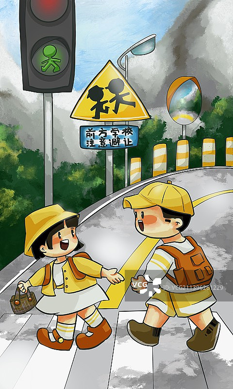 和朋友的开学清晨图片素材