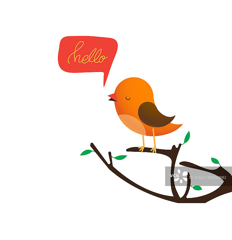 可爱的小鸟坐在树上打招呼图片素材