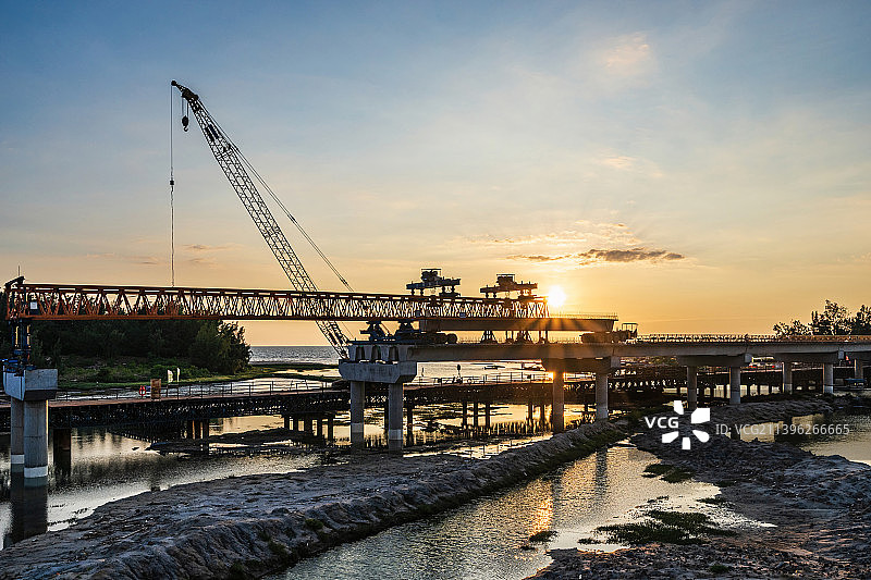 海边桥梁高架桥公路施工建设现场图片素材