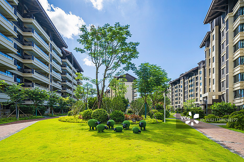 现代居住区住宅楼社区园林景观图片素材
